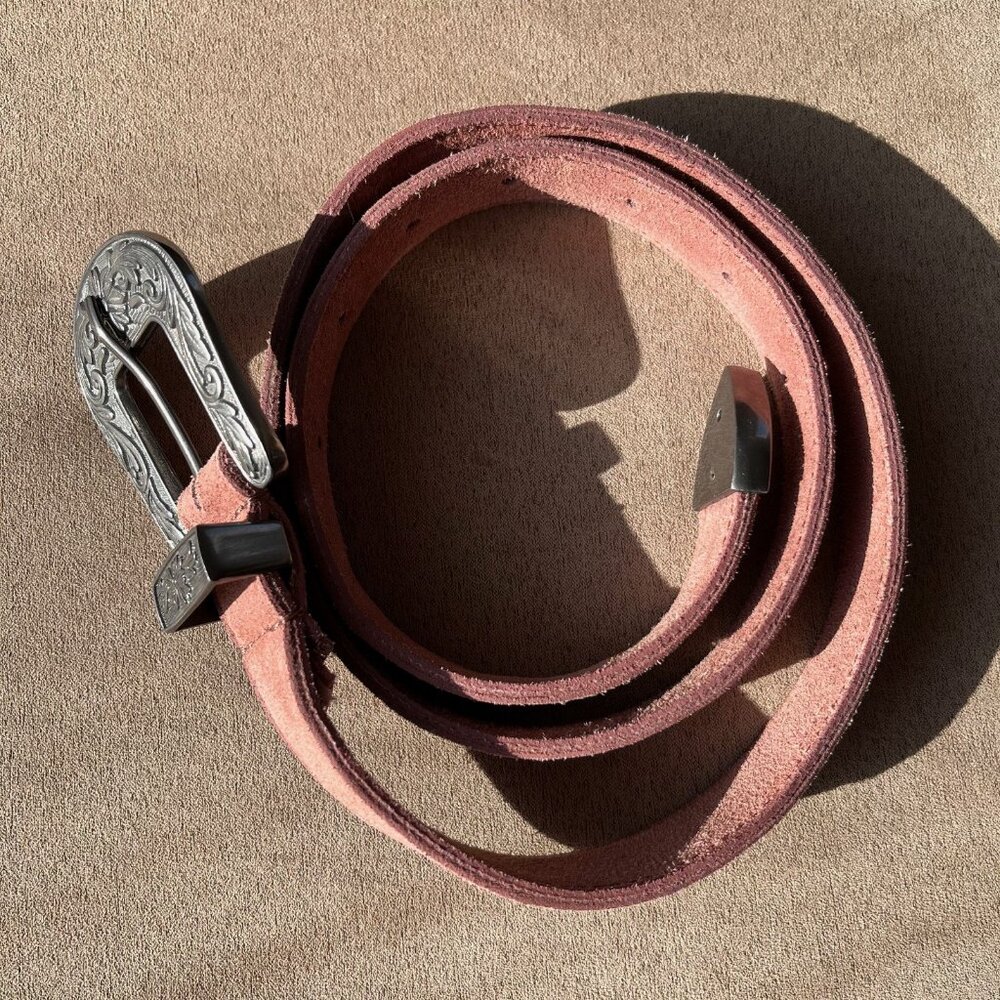 Free People Wildwood Suede Leather Western Etched Buckle Belt XS/S - Picture 9 of 16